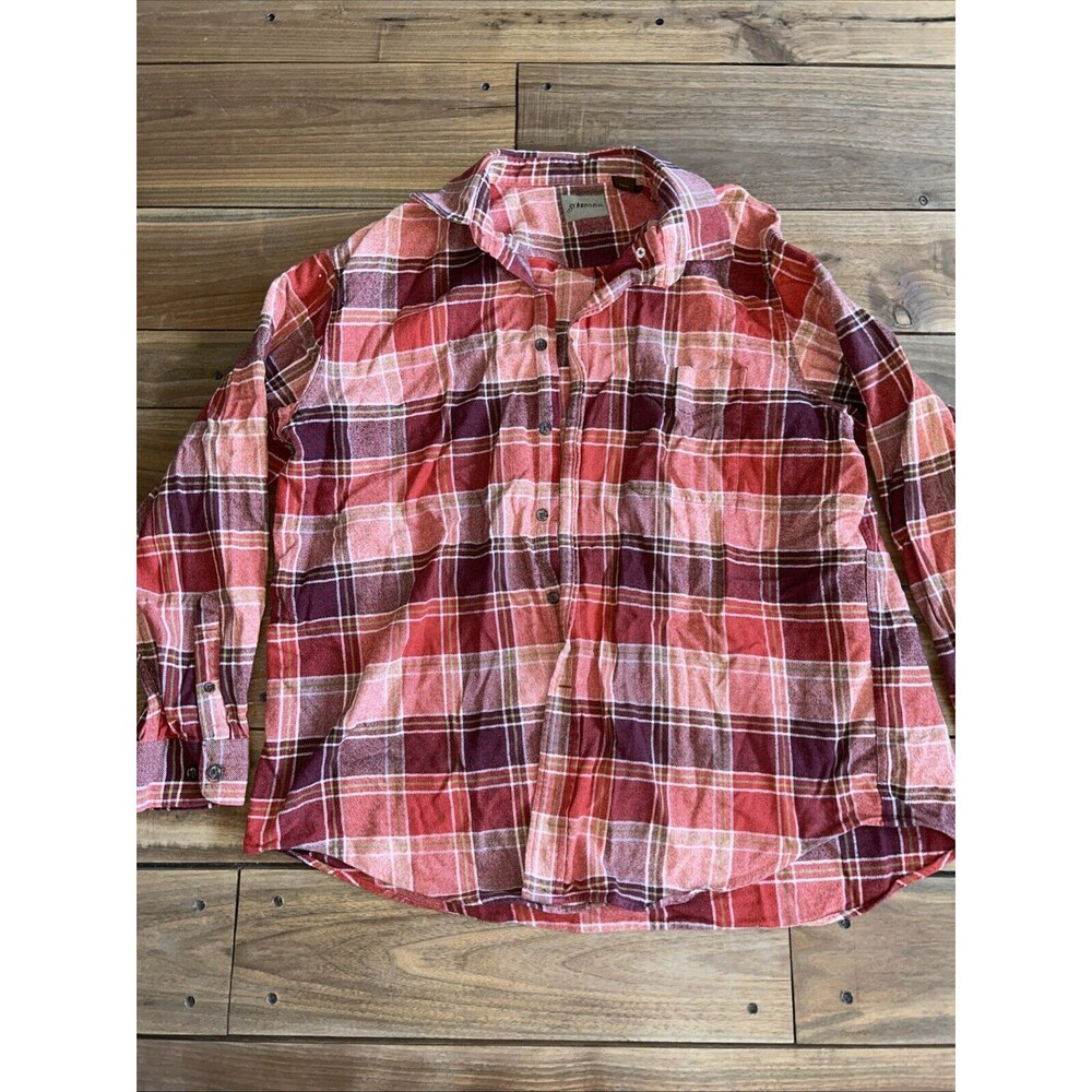 St. John's Bay Shirt Mens XL Dark Orange Plaid Cotton Flannel Button Down